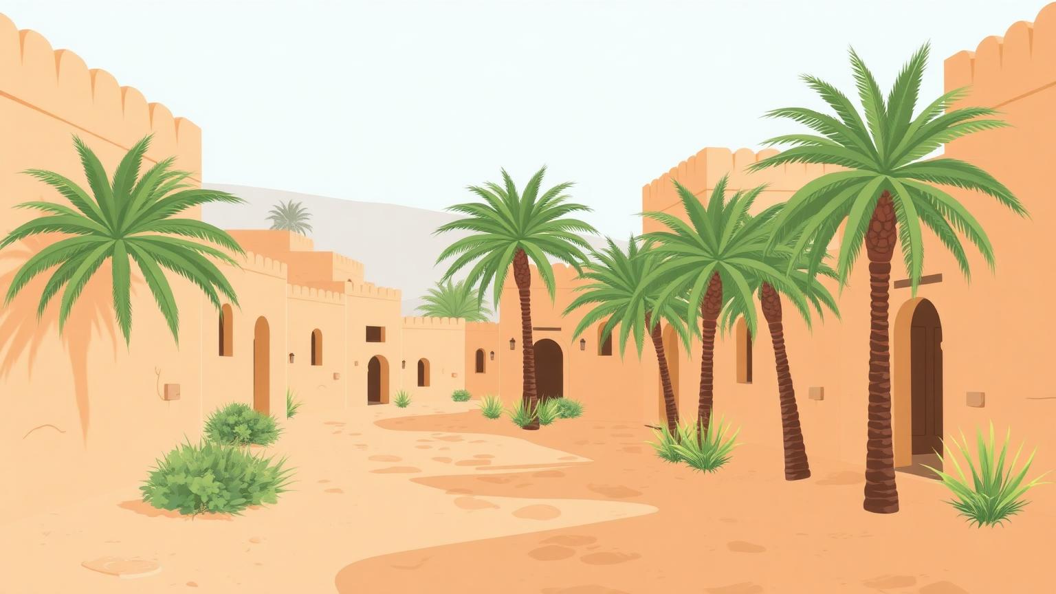 Illustrated ancient village scene