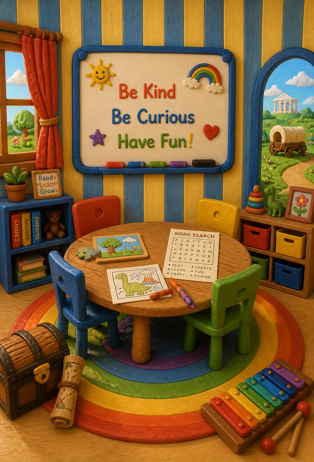 A sunny playroom full of toys